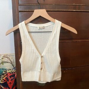 Celine Cream Ribbed Button-Up Crop Top
